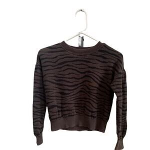 Gap-Kids-Soft‎ Knit-Puff Sleeve-Sweater-100% Cotton-Brown-Zebra Print-Girls-L